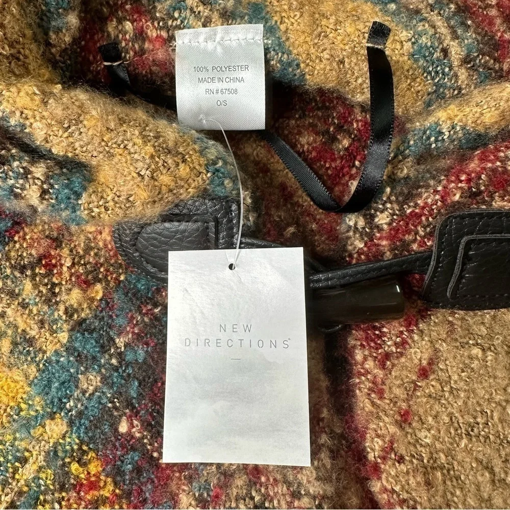 NWT New Directions Plaid Toggle Wrap Poncho